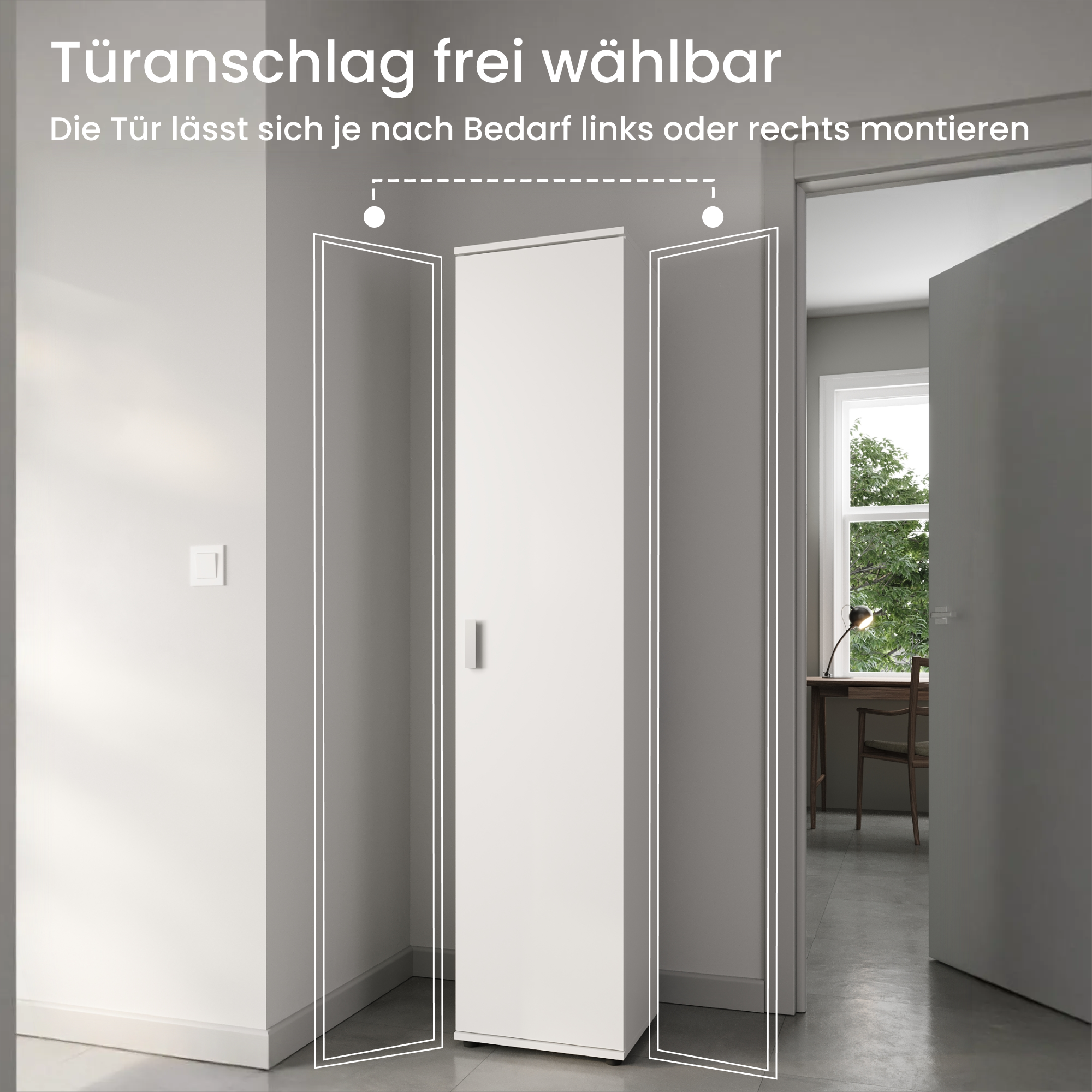 Schmaler Mehrzweckschrank 40 cm breit mit 1 Tür & 4 Einlegeböden