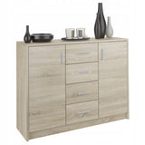 Kommode Flur, Kommoden, Schlafzimmer Kommode | Mit 2 Türen & 4 Schubladen | Hochwertig & Funktional | 110x35x85 cm (BxTxH)