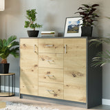 Kommode Flur, Kommoden, Schlafzimmer Kommode | Mit 2 Türen & 4 Schubladen | Hochwertig & Funktional | 110x35x85 cm (BxTxH)