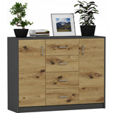 Kommode Flur, Kommoden, Schlafzimmer Kommode | Mit 2 Türen & 4 Schubladen | Hochwertig & Funktional | 110x35x85 cm (BxTxH)