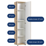 Schmaler Mehrzweckschrank 40 cm breit mit 1 Tür & 4 Einlegeböden | Universalschrank Haushaltsschrank für Haushalt, Flur, Büro oder Schlafzimmer | 40x35x184 cm (BxTxH)