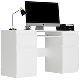 Eckschreibtisch mit Stauraum, Schreibtisch mit Schubladen, Computertisch | 2 Schubladen, 2 Türen, Tastaturablage | Stabil & modern | 135x50x76 cm (BxTxH)
