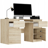 Eckschreibtisch mit Stauraum, Schreibtisch mit Schubladen, Computertisch | 2 Schubladen, 2 Türen, Tastaturablage | Stabil & modern | 135x50x76 cm (BxTxH)