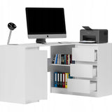 Eckschreibtisch mit Stauraum, Ecktisch, Schreibtisch L-Form | 3 Schubladen, 1 Tür, 1 Einlegeboden | 150x87x76 cm (BxTxH)