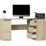 Eckschreibtisch mit Stauraum, Ecktisch, Schreibtisch L-Form | 3 Schubladen, 1 Tür, 1 Einlegeboden | 150x87x76 cm (BxTxH)