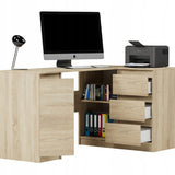 Eckschreibtisch mit Stauraum, Ecktisch, Schreibtisch L-Form | 3 Schubladen, 1 Tür, 1 Einlegeboden | 150x87x76 cm (BxTxH)