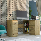 Eckschreibtisch mit Stauraum, Ecktisch, Schreibtisch L-Form | 3 Schubladen, 1 Tür, 1 Einlegeboden | 150x87x76 cm (BxTxH)