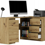 Eckschreibtisch mit Stauraum, Ecktisch, Schreibtisch L-Form | 3 Schubladen, 1 Tür, 1 Einlegeboden | 150x87x76 cm (BxTxH)