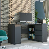 Eckschreibtisch mit Stauraum, Ecktisch, Schreibtisch L-Form | 3 Schubladen, 1 Tür, 1 Einlegeboden | 150x87x76 cm (BxTxH)