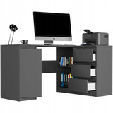 Eckschreibtisch mit Stauraum, Ecktisch, Schreibtisch L-Form | 3 Schubladen, 1 Tür, 1 Einlegeboden | 150x87x76 cm (BxTxH)