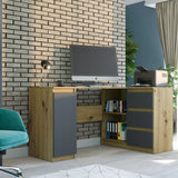 Eckschreibtisch mit Stauraum, Ecktisch, Schreibtisch L-Form | 3 Schubladen, 1 Tür, 1 Einlegeboden | 150x87x76 cm (BxTxH)