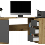 Eckschreibtisch mit Stauraum, Ecktisch, Schreibtisch L-Form | 3 Schubladen, 1 Tür, 1 Einlegeboden | 150x87x76 cm (BxTxH)