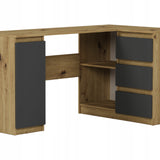 Eckschreibtisch mit Stauraum, Ecktisch, Schreibtisch L-Form | 3 Schubladen, 1 Tür, 1 Einlegeboden | 150x87x76 cm (BxTxH)