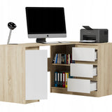 Eckschreibtisch mit Stauraum, Ecktisch, Schreibtisch L-Form | 3 Schubladen, 1 Tür, 1 Einlegeboden | 150x87x76 cm (BxTxH)