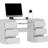 Ecktisch, Computertisch, Schreibtisch mit Schubladen | 6 Schubladen, Tastaturablage | 140x50x76 cm (BxTxH)