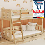 Hochbett 90x200 cm mit Matratze (optional) Rausfallschutz & zwei Lattenroste in weiß und natur Mädchen Jungen Bett Kinderbett Jugendbett 200x90 cm