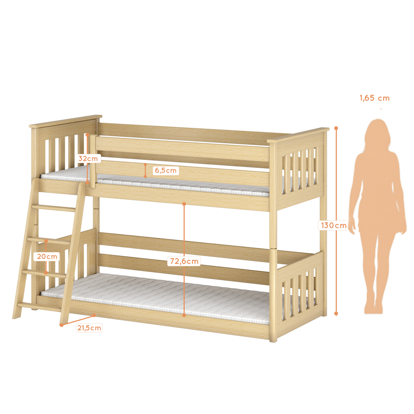 Hochbett 90x200 cm mit Matratze (optional) Rausfallschutz & zwei Lattenroste in weiß und natur Mädchen Jungen Bett Kinderbett Jugendbett 200x90 cm