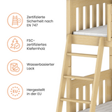 Hochbett 90x200 cm mit Matratze (optional) Rausfallschutz & zwei Lattenroste in weiß und natur Mädchen Jungen Bett Kinderbett Jugendbett 200x90 cm