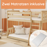Hochbett 90x200 cm mit Matratze (optional) Rausfallschutz & zwei Lattenroste in weiß und natur Mädchen Jungen Bett Kinderbett Jugendbett 200x90 cm