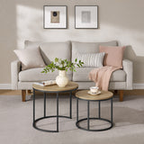 Table basse lot de 2 tables d'appoint rondes design loft 2 en 1 surface emboîtable résistante aux rayures, salon | 53cm et 43cm de large