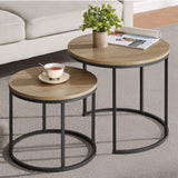 Table basse lot de 2 tables d'appoint rondes design loft 2 en 1 surface emboîtable résistante aux rayures, salon | 53cm et 43cm de large