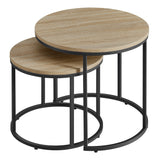 Table basse lot de 2 tables d'appoint rondes design loft 2 en 1 surface emboîtable résistante aux rayures, salon | 53cm et 43cm de large