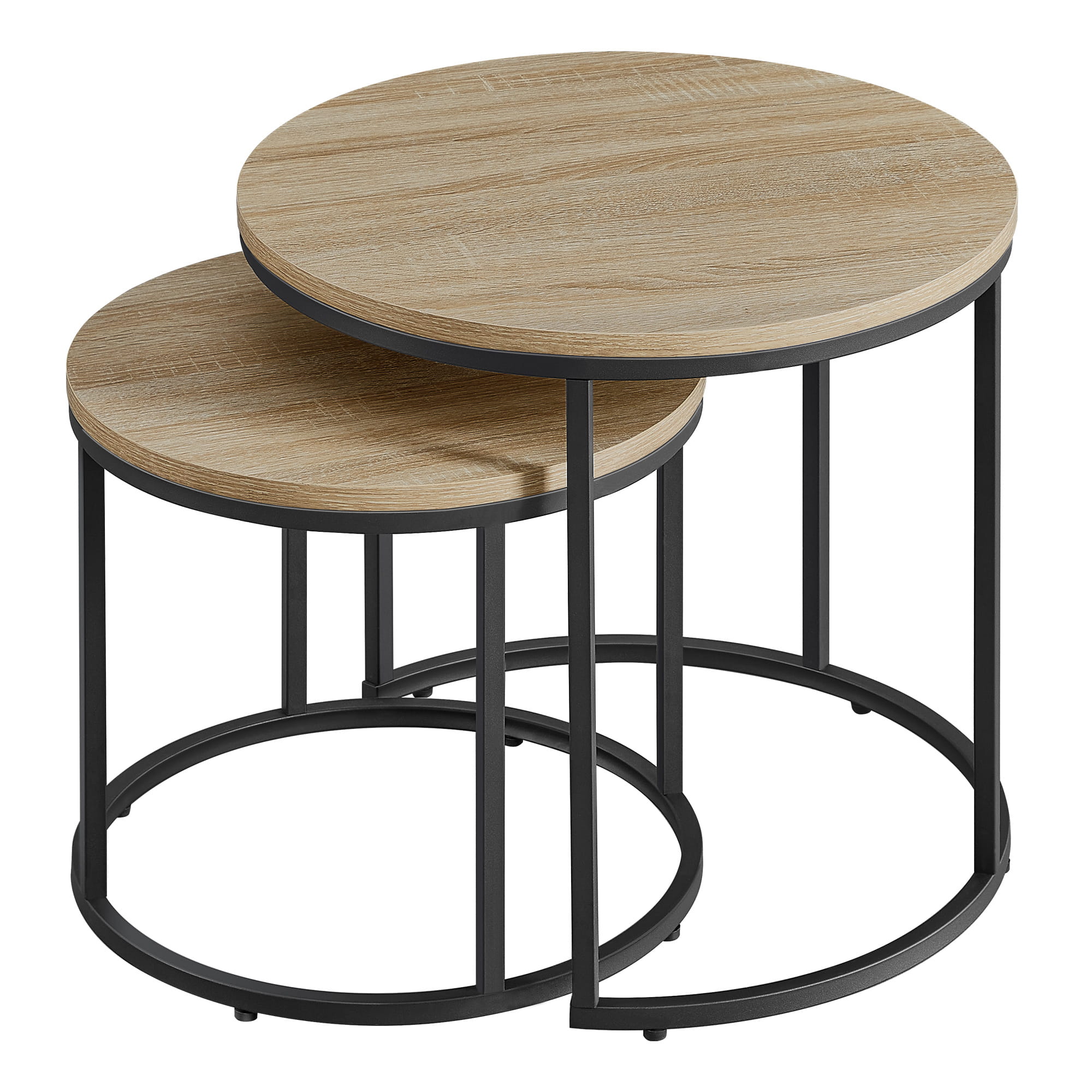 Table basse lot de 2 tables d'appoint rondes design loft 2 en 1 surface emboîtable résistante aux rayures, salon | 53cm et 43cm de large