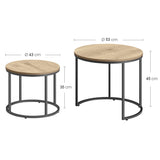Table basse lot de 2 tables d'appoint rondes design loft 2 en 1 surface emboîtable résistante aux rayures, salon | 53cm et 43cm de large
