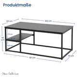 Couchtisch, Beistelltisch, Wohnzimmertisch, Tisch Couch | Mit Ablage und pulverbeschichtetem Metallrahmen | Pflegeleicht & robust | 102x52x42 cm (BxTxH) | Schwarz