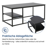 Couchtisch, Beistelltisch, Wohnzimmertisch, Tisch Couch | Mit Ablage und pulverbeschichtetem Metallrahmen | Pflegeleicht & robust | 102x52x42 cm (BxTxH) | Schwarz