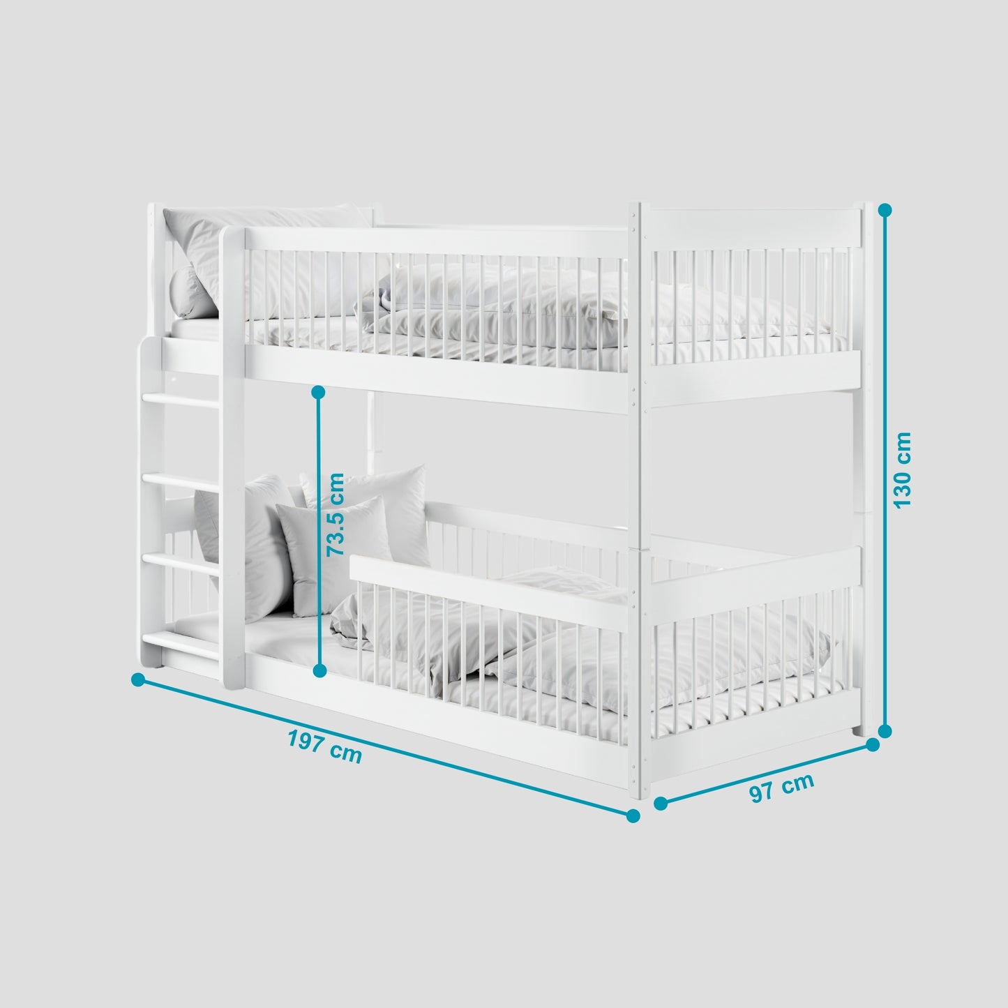 Hochbett Kinder, Etagenbett, Kinderbett | Massives Kiefernholz, abgerundete Kanten, umbaubar zu 2 Betten, optional mit 2 Matratzen | Größen: 80x180, 90x190, 90x200 cm