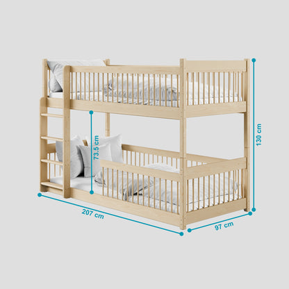 Hochbett Kinder, Etagenbett, Kinderbett | Massives Kiefernholz, abgerundete Kanten, umbaubar zu 2 Betten, optional mit 2 Matratzen | Größen: 80x180, 90x190, 90x200 cm
