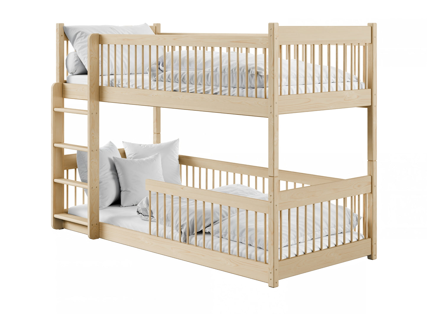 Hochbett Kinder, Etagenbett, Kinderbett | Massives Kiefernholz, abgerundete Kanten, umbaubar zu 2 Betten, optional mit 2 Matratzen | Größen: 80x180, 90x190, 90x200 cm