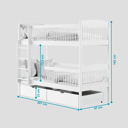 Hochbett Kinder, Etagenbett, Kinderbett | Massives Kiefernholz, 2 Schubladen, sicher & funktional | Größen: 80x180, 90x190, 90x200 cm