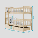 Hochbett Kinder, Etagenbett, Kinderbett | Massives Kiefernholz, 2 Schubladen, sicher & funktional | Größen: 80x180, 90x190, 90x200 cm