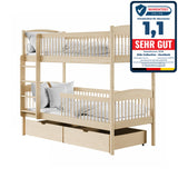 Hochbett Kinder, Etagenbett, Kinderbett | Massives Kiefernholz, 2 Schubladen, sicher & funktional | Größen: 80x180, 90x190, 90x200 cm