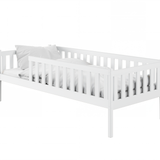 Kinderbett mit Rausfallschutz, Lattenrost und optionaler Matratze, Kinder Bett | sicher & stabil | weitere Größen: 80x160, 80x180, 90x190, 90x200 cm | erhältlich in weiß und natur | mit optionalem Ausziehbett und zwei optionalen Schubladen