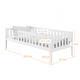 Kinderbett mit Rausfallschutz, Lattenrost und optionaler Matratze, Kinder Bett | sicher & stabil | weitere Größen: 80x160, 80x180, 90x190, 90x200 cm | erhältlich in weiß und natur | mit optionalem Ausziehbett und zwei optionalen Schubladen