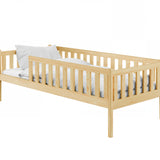 Kinderbett mit Rausfallschutz, Lattenrost und optionaler Matratze, Kinder Bett | sicher & stabil | weitere Größen: 80x160, 80x180, 90x190, 90x200 cm | erhältlich in weiß und natur | mit optionalem Ausziehbett und zwei optionalen Schubladen