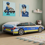 Autobett Kinderbett Jugendbett 70x140 & 80x160 cm mit Rausfallschutz Matratze optional | Polizei Polizeiauto Polizist Kinder Spielbett