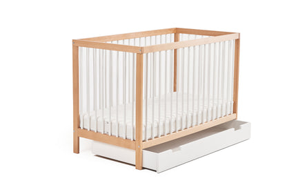 Babybett Kinderbett Gitterbett 60x120 | 70 x 140 cm höhenverstellbar & herausnehmbare Sprossen, optional mit Schublade und Matratze | Buchenholz weiss oder natur sehr stabil Made in Europe