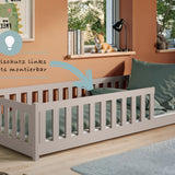 Kinderbett Bodenbett 80x160 | 80x180 | 90x190 | 90x200 | 120x200 | 140x200 cm Bett mit Rausfallschutz & Lattenrost Montessori Bett Gitterbett Kinder Jugendbett Einzelbett optional mit Matratze | Kiefer Holz massiv Junge Mädchen