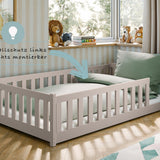 Kinderbett Bodenbett 80x160 | 80x180 | 90x190 | 90x200 | 120x200 | 140x200 cm Bett mit Rausfallschutz & Lattenrost Montessori Bett Gitterbett Kinder Jugendbett Einzelbett optional mit Matratze | Kiefer Holz massiv Junge Mädchen