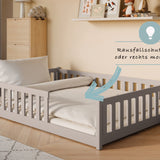 Kinderbett Bodenbett 80x160 | 80x180 | 90x190 | 90x200 | 120x200 | 140x200 cm Bett mit Rausfallschutz & Lattenrost Montessori Bett Gitterbett Kinder Jugendbett Einzelbett optional mit Matratze | Kiefer Holz massiv Junge Mädchen