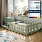 Kinderbett Bodenbett 80x160 | 80x180 | 90x190 | 90x200 | 120x200 | 140x200 cm Bett mit Rausfallschutz & Lattenrost Montessori Bett Gitterbett Kinder Jugendbett Einzelbett optional mit Matratze | Kiefer Holz massiv Junge Mädchen