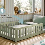 Kinderbett Bodenbett 80x160 | 80x180 | 90x190 | 90x200 | 120x200 | 140x200 cm Bett mit Rausfallschutz & Lattenrost Montessori Bett Gitterbett Kinder Jugendbett Einzelbett optional mit Matratze | Kiefer Holz massiv Junge Mädchen