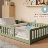 Kinderbett Bodenbett 80x160 | 80x180 | 90x190 | 90x200 | 120x200 | 140x200 cm Bett mit Rausfallschutz & Lattenrost Montessori Bett Gitterbett Kinder Jugendbett Einzelbett optional mit Matratze | Kiefer Holz massiv Junge Mädchen