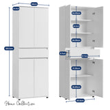 Schrank 60 cm breit mit 4 Türen & Schublade | Vielseitiger Aufbewahrungsschrank Mehrzweckschrank mit 3 Einlegeböden | Schmaler Schrank für Haushalt, Büro, Flur, Schlafzimmer | 64x34x180 cm (BxTxH) | Weiß