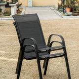 4er Set Gartenstühle, stapelbar, Hochlehner Gartenstühle, Terrassenmöbel, stapelbare Gartenstühle, Balkonstühle, Outdoorstühle | Textilene-Sitzfläche & Metallbeine | 56x43x91cm (BxTxH)