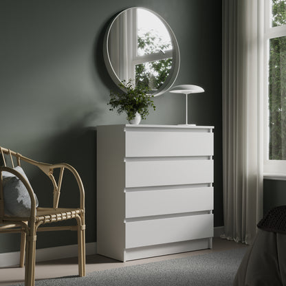 Kommode mit 4 Schubladen 80 cm Breite Kommode weiß schmal Holz Schrank Kommode mit Schubladen Sideboard Highboard Anrichte Schlafzimmer Wohnzimmer Flur Büro Organizer